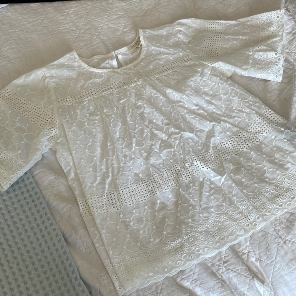 Lace peasant style short sleeve top